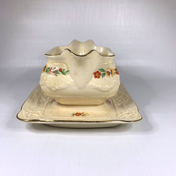 Adams England Gravy Boat Titian Ware Royal Ivory England 6109 Cottage Core Vtg - Picture 2 of 10